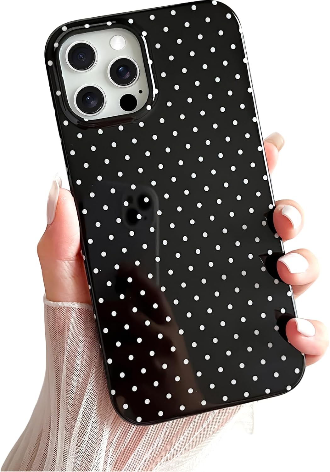 Yeddabox for iPhone 15 Case Cute Polka Dot Phone Case Soft TPU Slim Shockproof Phone Cover for Women Girls, Blue