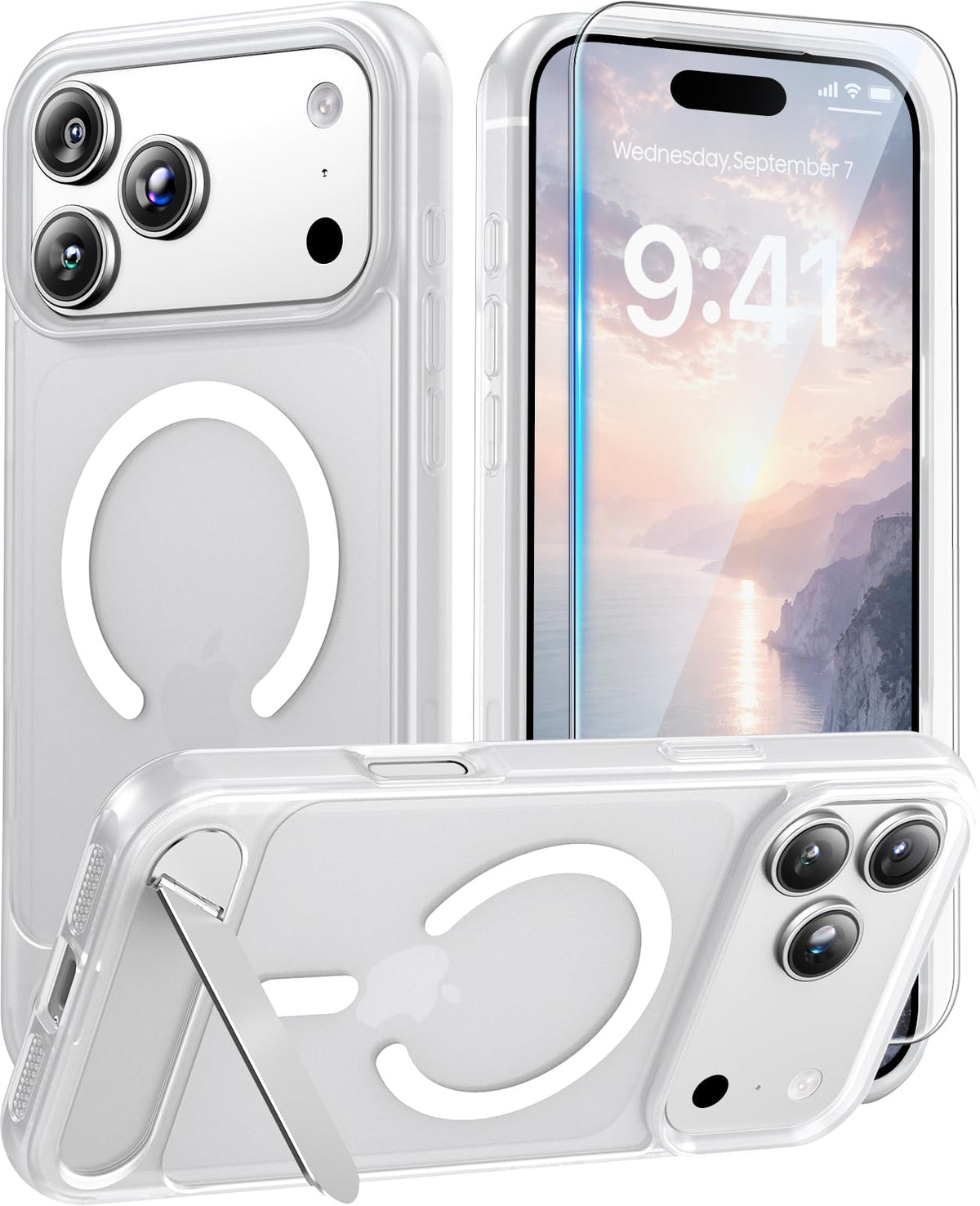 Magnetic for iPhone 16 Pro Case with Stand, Clear Matte