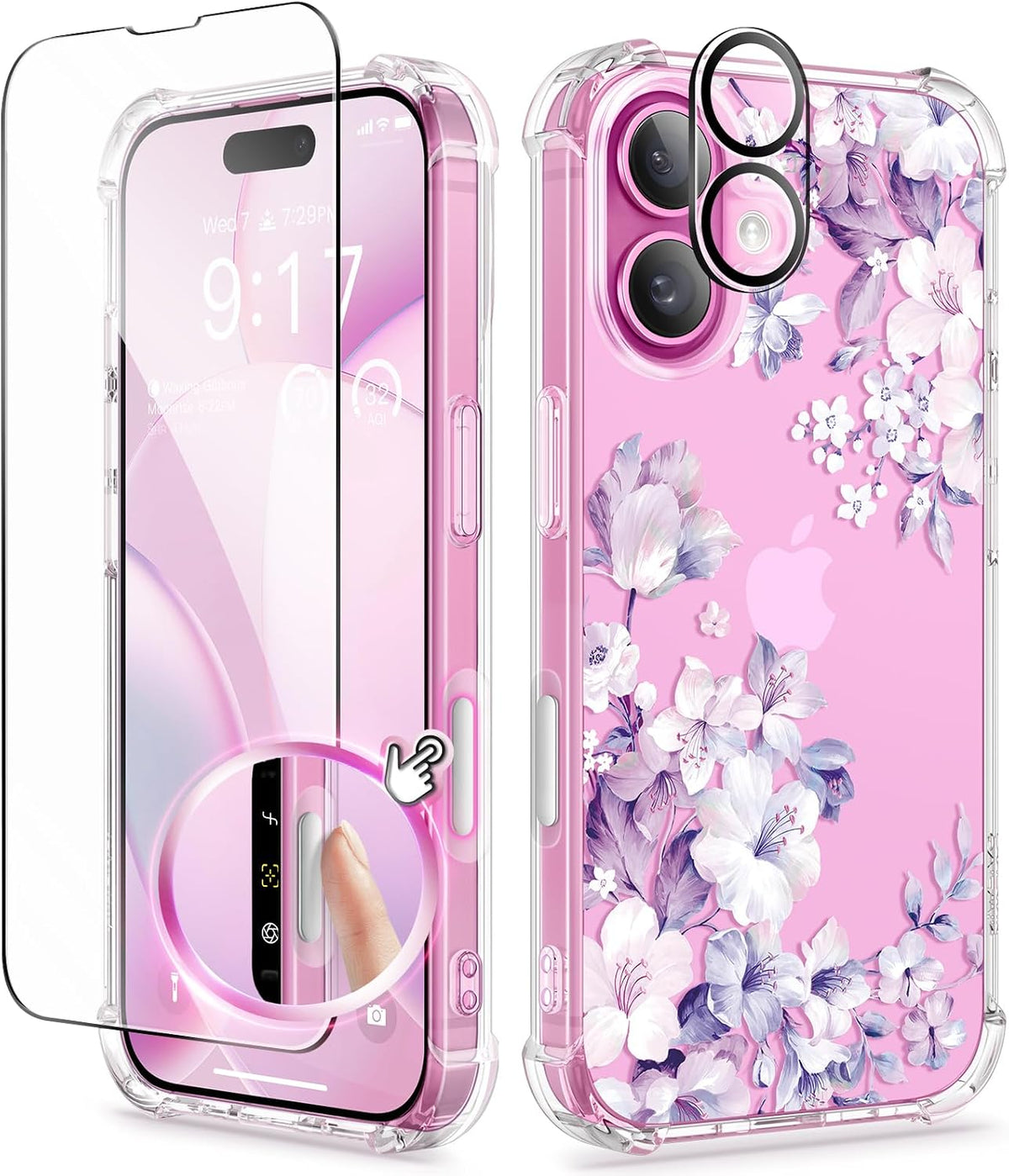 GVIEWIN for iPhone 11 Case Floral, Screen Protector & Camera Lens Protector