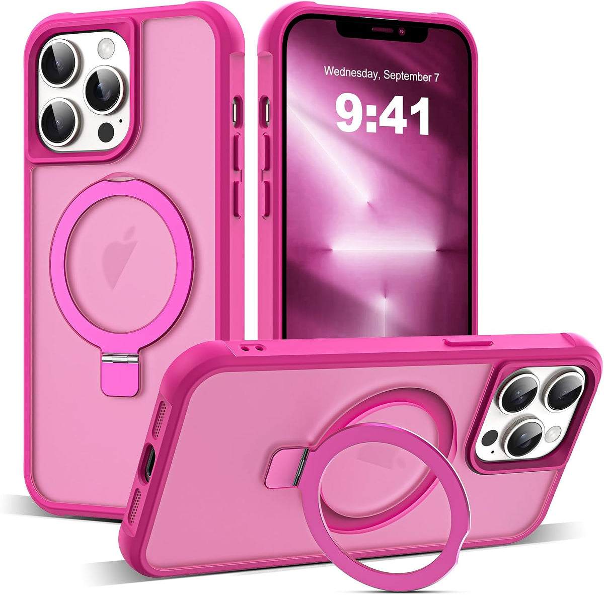 SKYLMW Compatible with iPhone 16 Pro Max Case with Stand,Rose