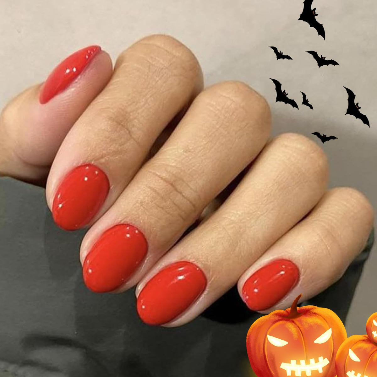 Modelones Black Press on Nails Short, Halloween Oval Fall Fake Nails