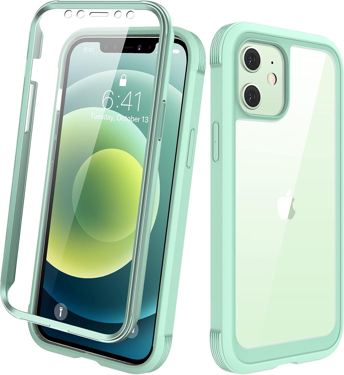 Diaclara Designed for iPhone 15 Plus Case 6.7 Inch, Full-Body Clear Bumper Cases w/Built-in Screen Protector, 360 Protective Rugged Case + Glass Camera Lens Protector,Mint Green