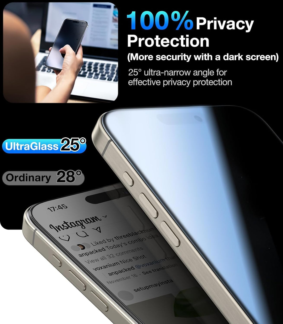 UltraGlass Crystal Armor for iPhone 16 Pro Screen Protector (No Black Bezels) 9H+ Military-Grade Shatterproof Screen Protector 16 Pro Tempered Glass, One Step Easy Installation, 1 Piece