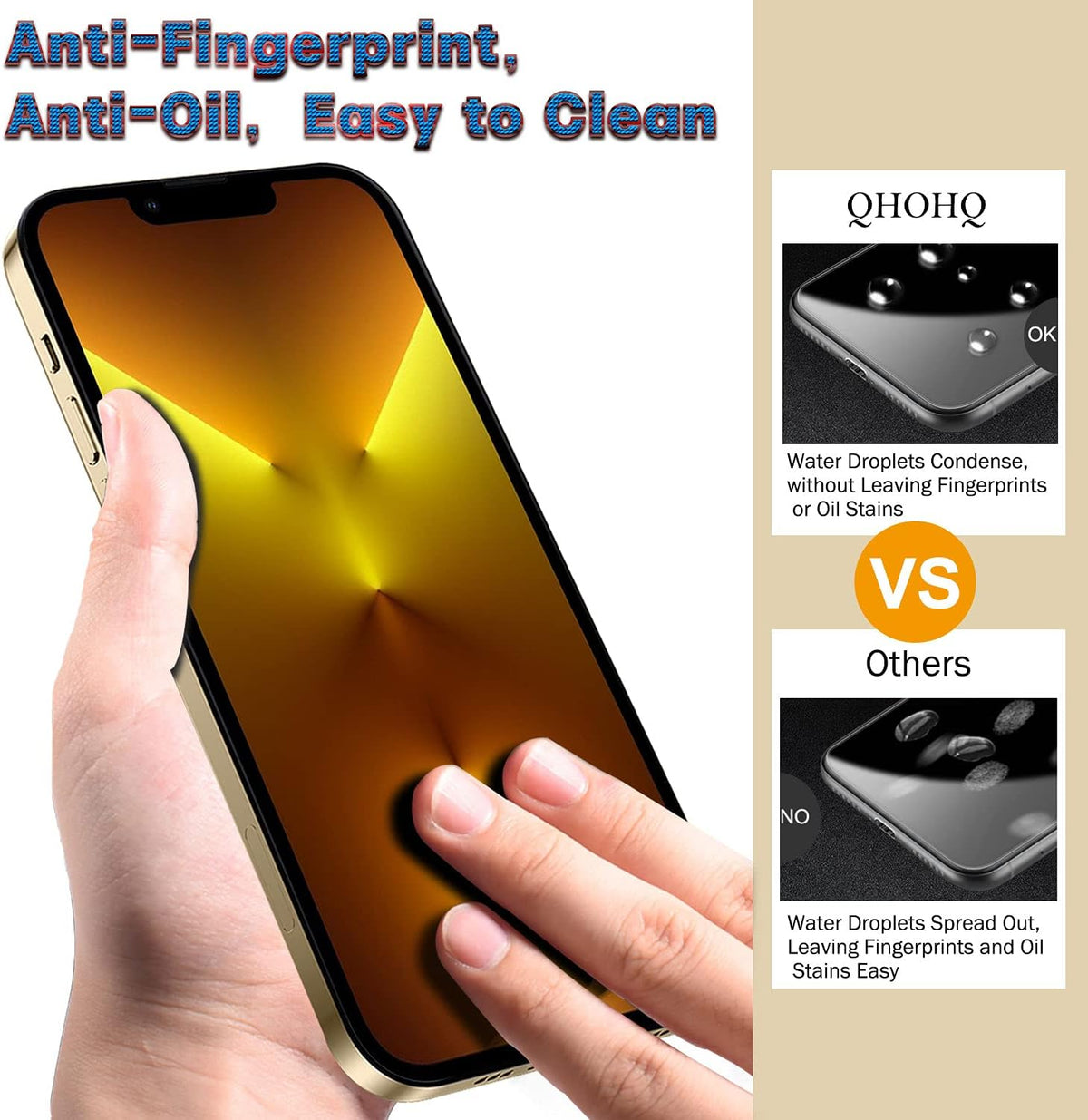 QHOHQ 3 Pack Screen Protector for iPhone 13 Pro 6.1 Inch with 3 Pack Tempered Glass Camera Lens Protector, Ultra HD, 9H Hardness, Scratch Resistant - Case Friendly [Not fit iPhone 13 Pro Max 6.7"]