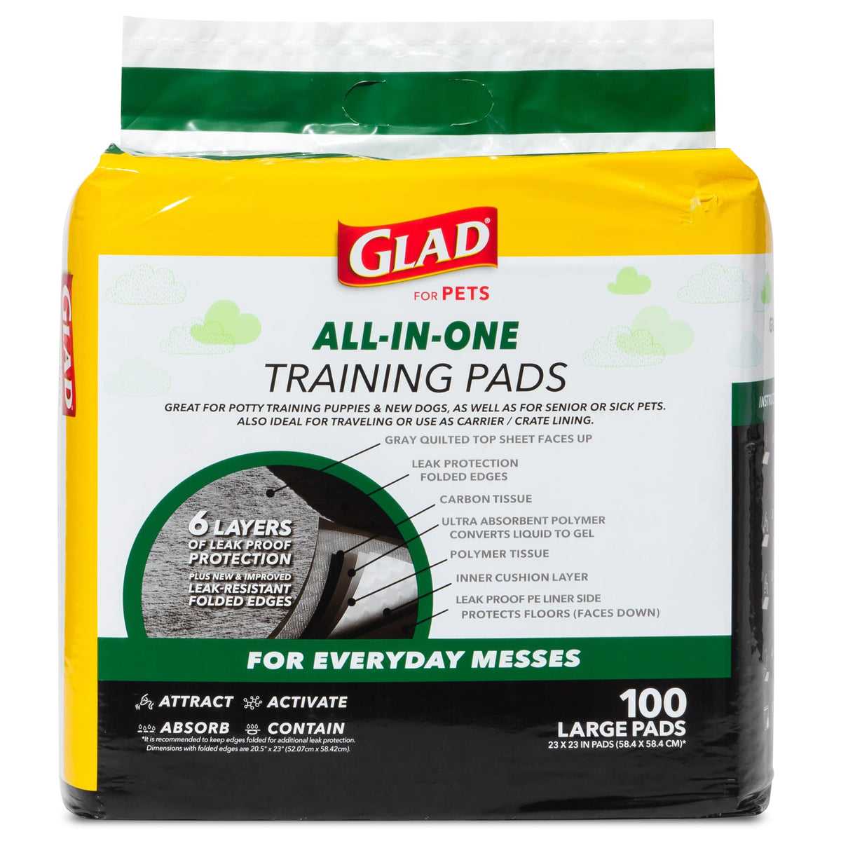 Glad for Pets, Activated Carbon, Large Puppy Pads, Dog Pee Pads, 150 Count
