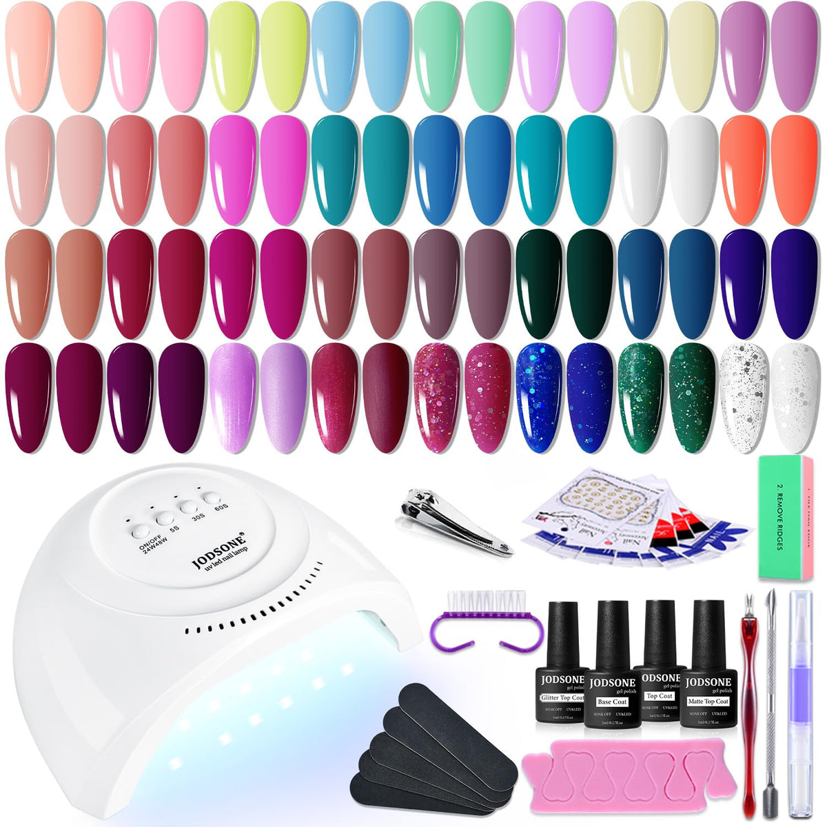 JODSONE 23 PCS Gel Nail Polish Set with Base Glossy and Matte Top Coat Multicolored Gel Nail Long Lasting Suitable for All Seasons