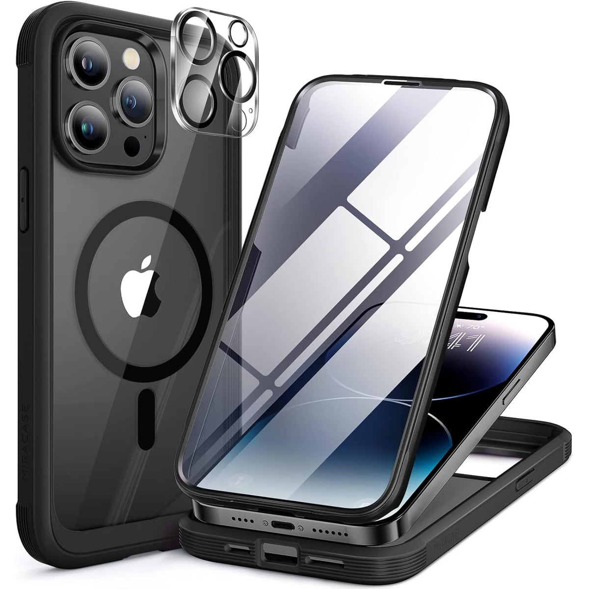 Miracase for iPhone 17e Case & iPhone 16e Case, Full-Body Phone with Built-in Glass Screen Protector, [Magnetic with MagSafe] Military Drop Proof 17 E/ 16 E Cover Bumper 6.1 inch, Black