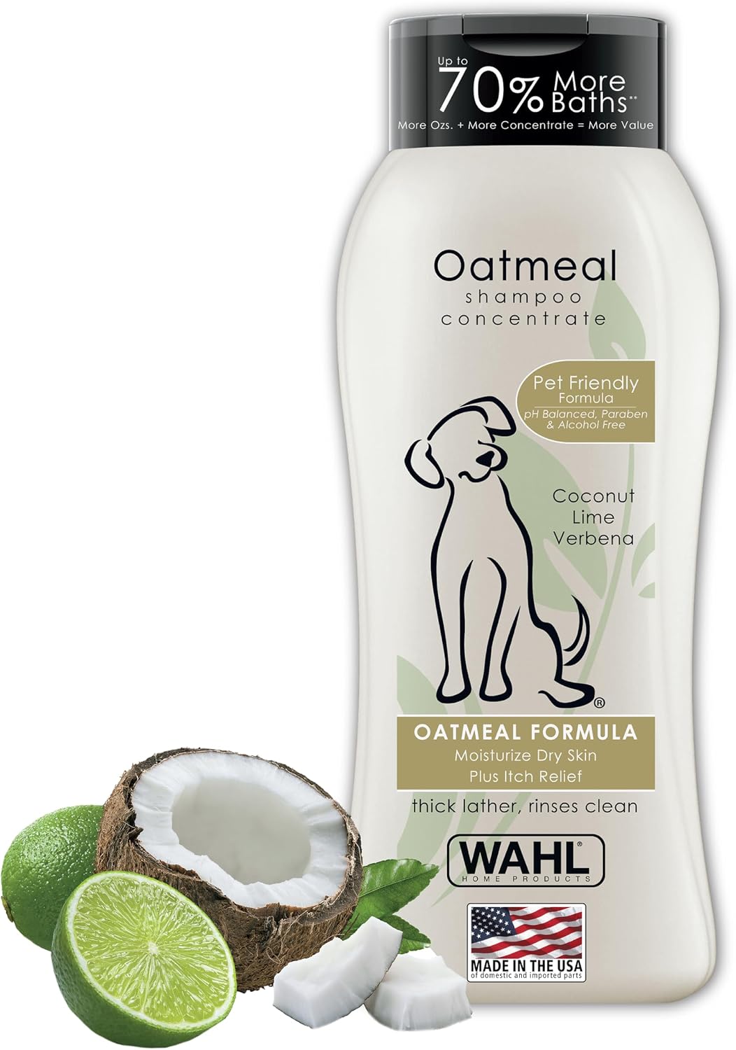 Wahl USA Dry Skin & Itch Relief Pet Shampoo for Dogs – Oatmeal Formula with Coconut Lime Verbena Scent & Pet Friendly Formula, 24 Oz - Model 820004A