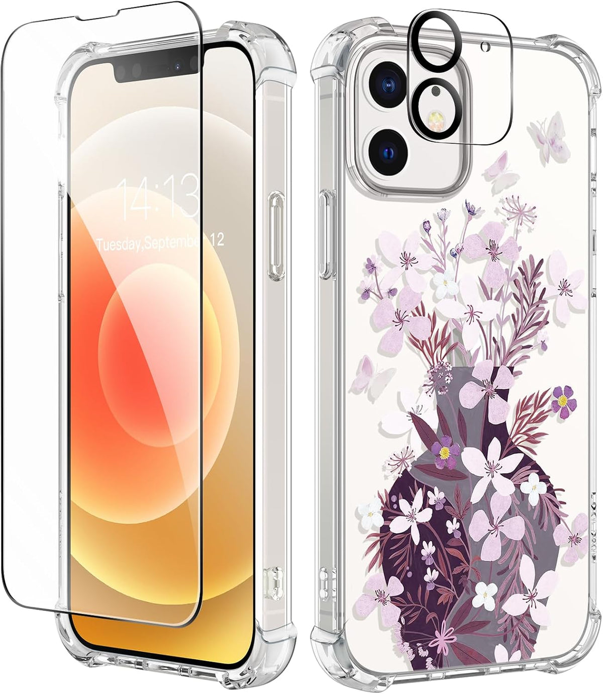GVIEWIN for iPhone 11 Case Floral, Screen Protector & Camera Lens Protector