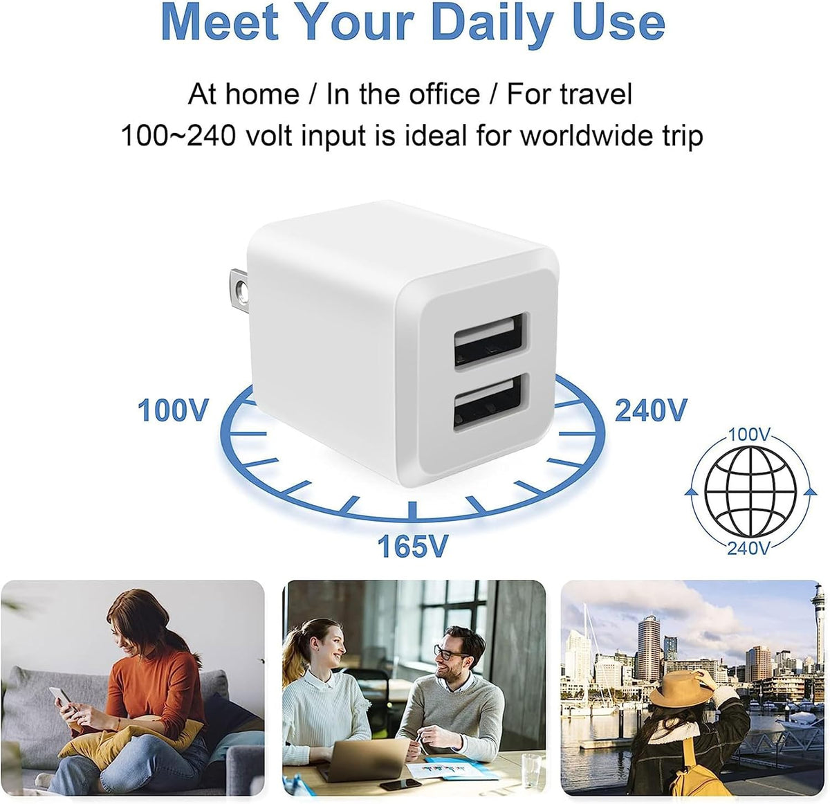 USB A Wall Charger,Dual Port Cube Power Adapter Charger Plug Block Charger