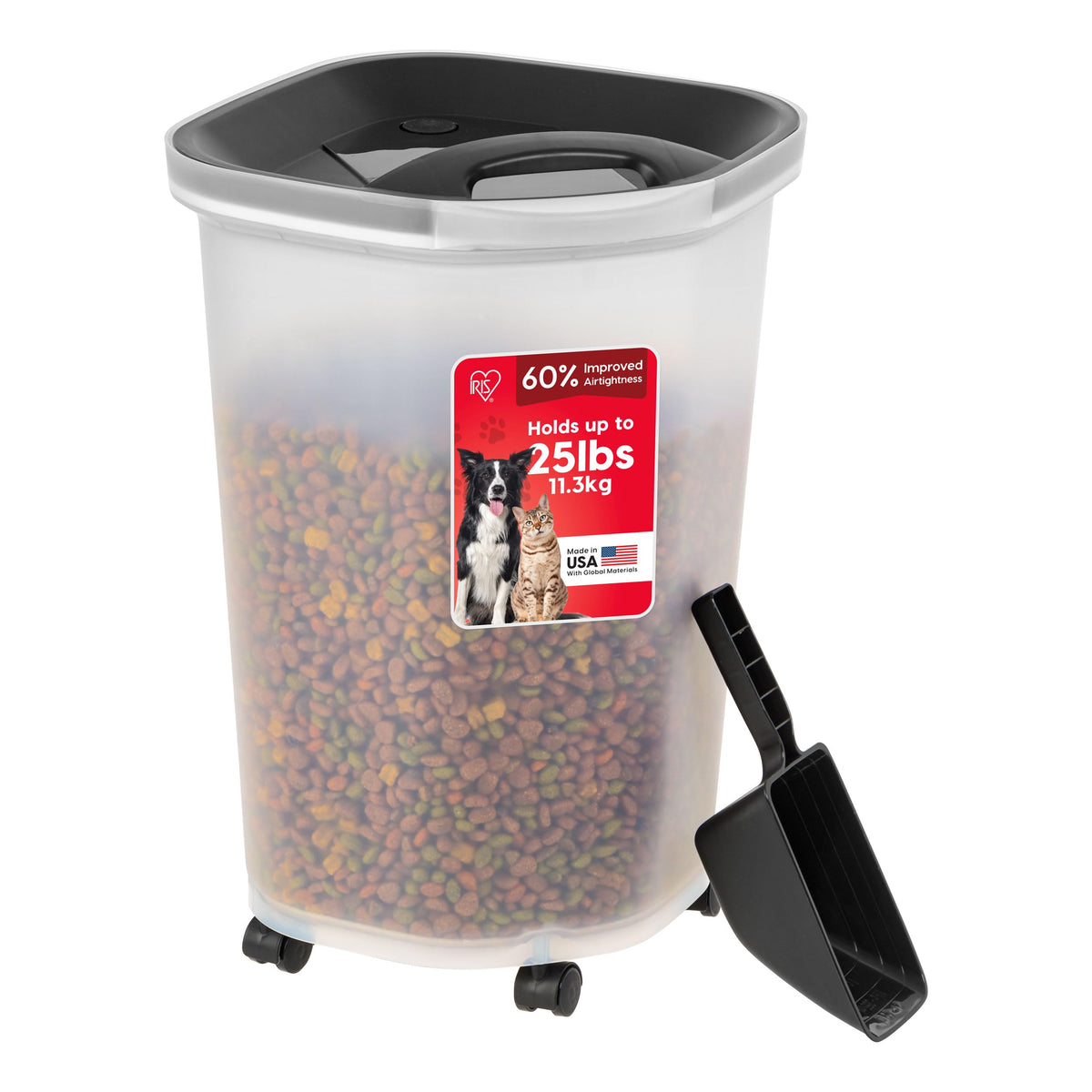 IRIS USA Dog Food Storage Container, Airtight, 30 lb Capacity, Wheels