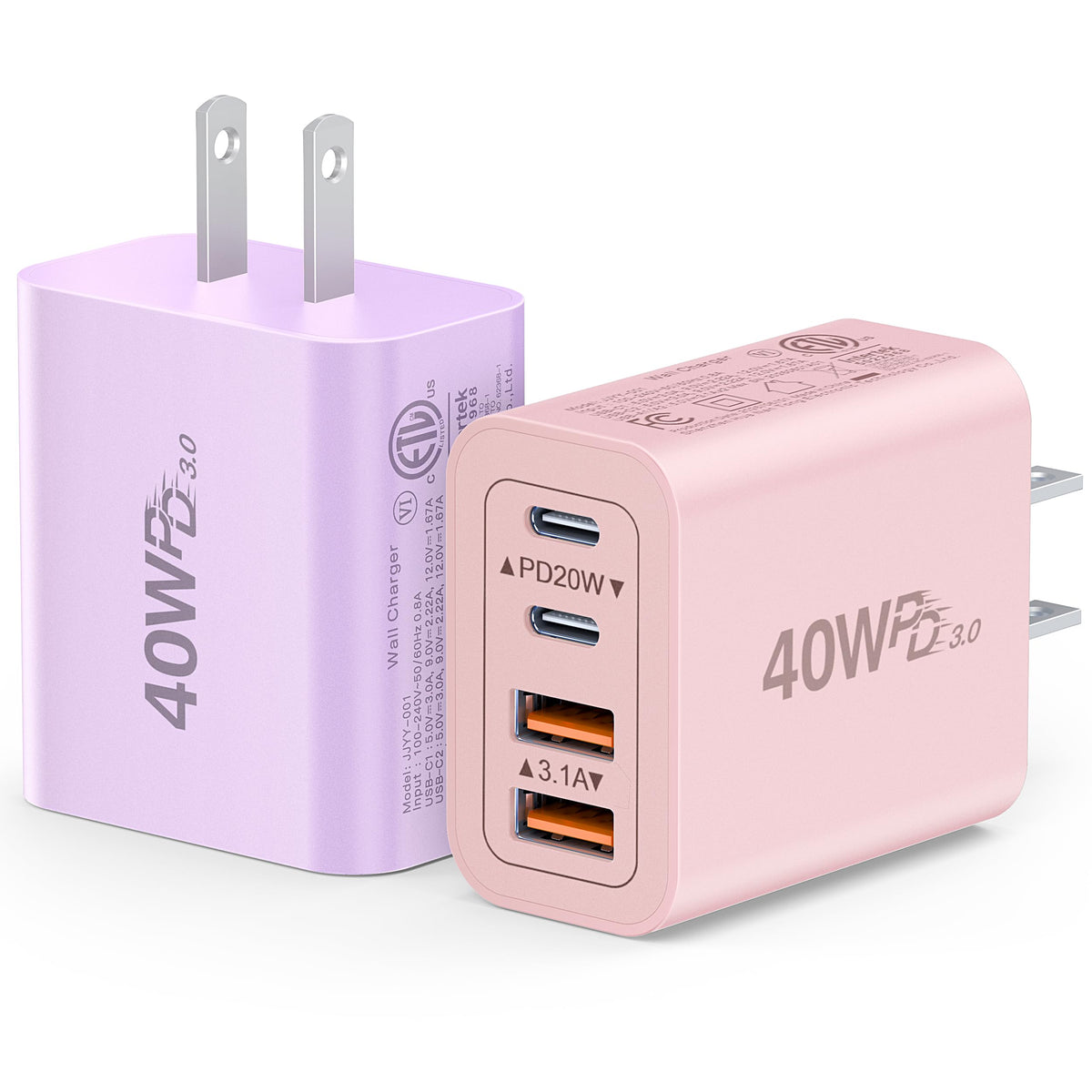 [2-Pack] USB C Charger Block 40W Max Output Type C Fast Charging Wall Plug