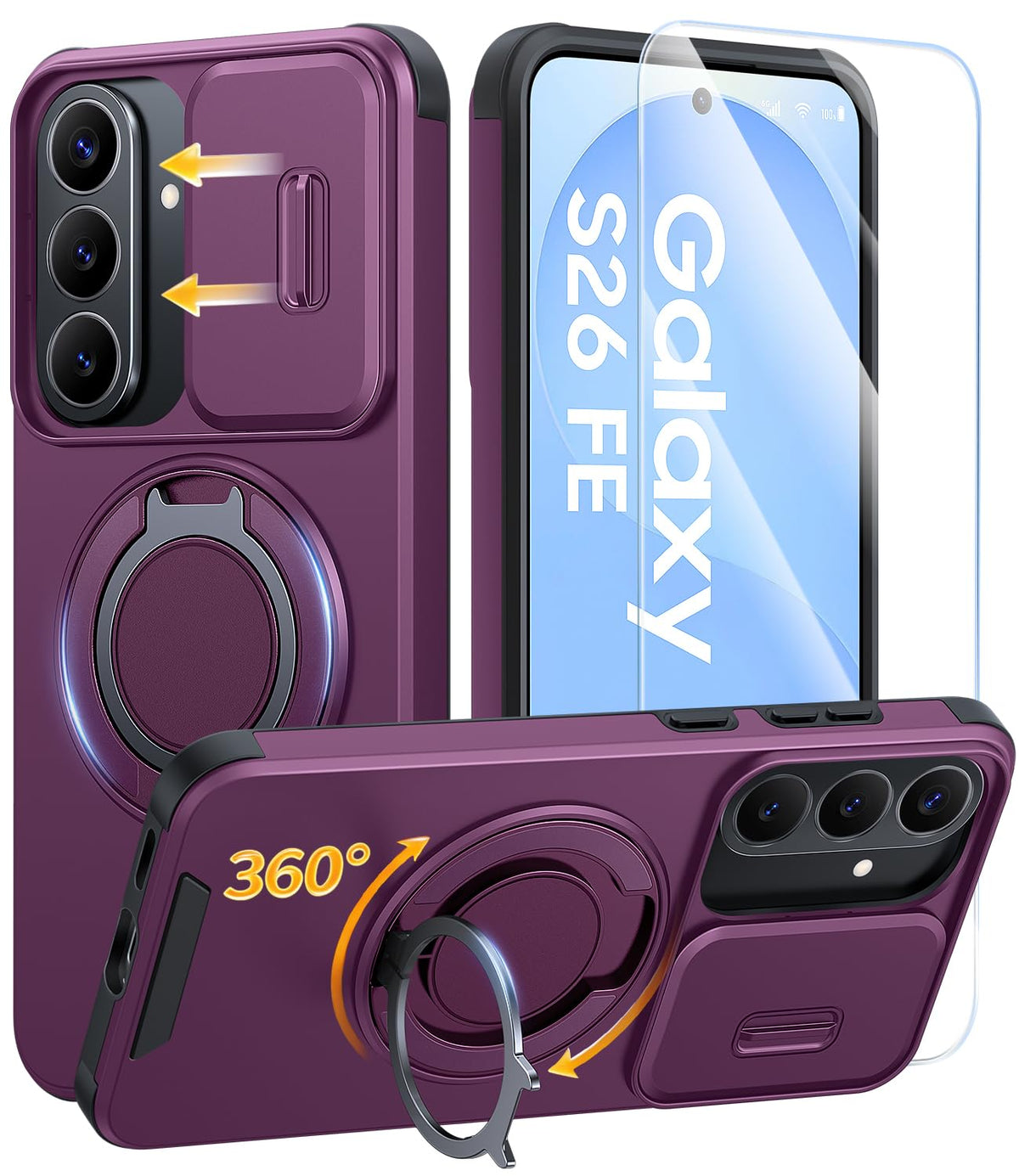 JAME for Samsung Galaxy S26 Case with Ring Stand & Slide Camera Cover