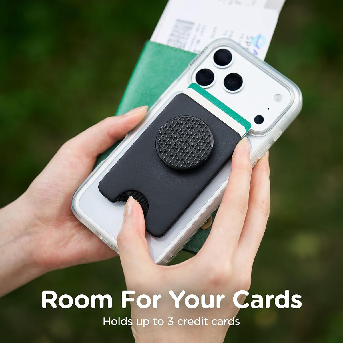 PopSockets Phone Wallet for MagSafe with Grip- Black