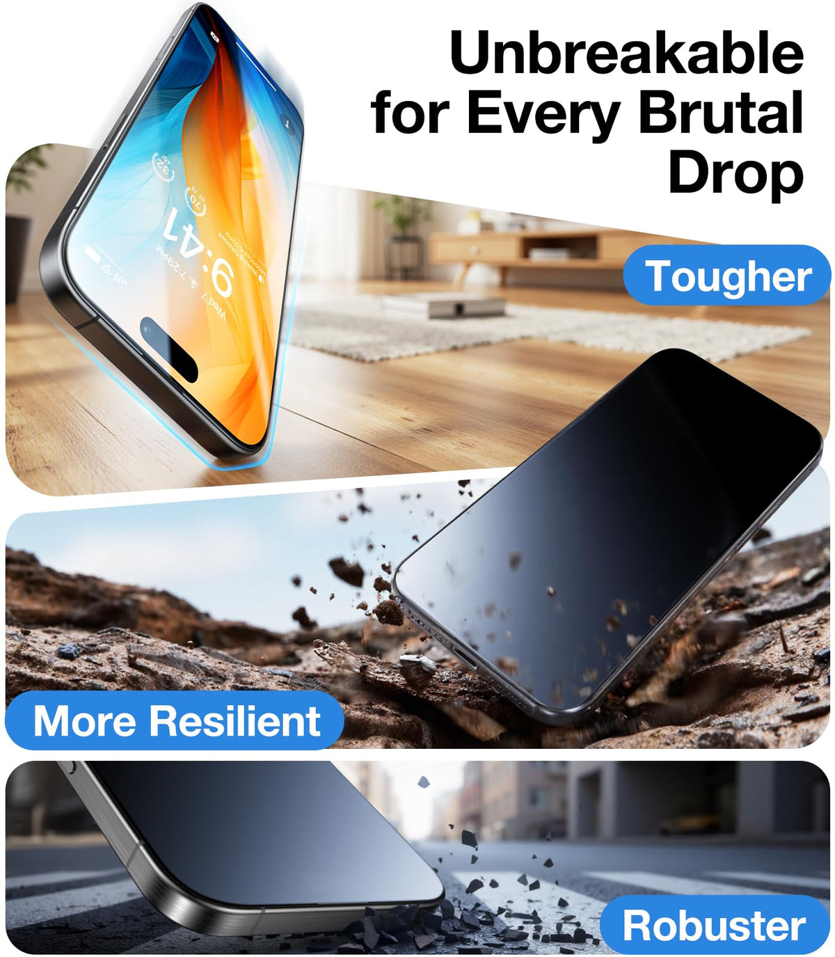 UltraGlass Crystal Armor for iPhone 16 Pro Screen Protector (No Black Bezels) 9H+ Military-Grade Shatterproof Screen Protector 16 Pro Tempered Glass, One Step Easy Installation, 1 Piece
