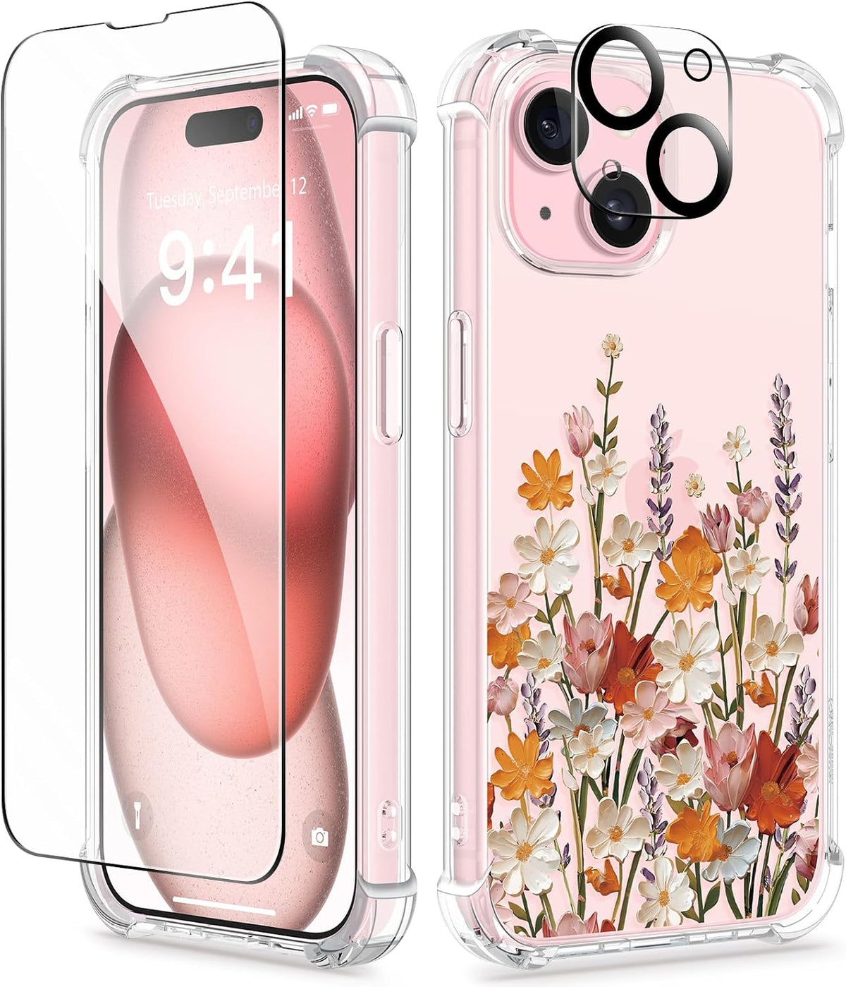 GVIEWIN for iPhone 11 Case Floral, Screen Protector & Camera Lens Protector
