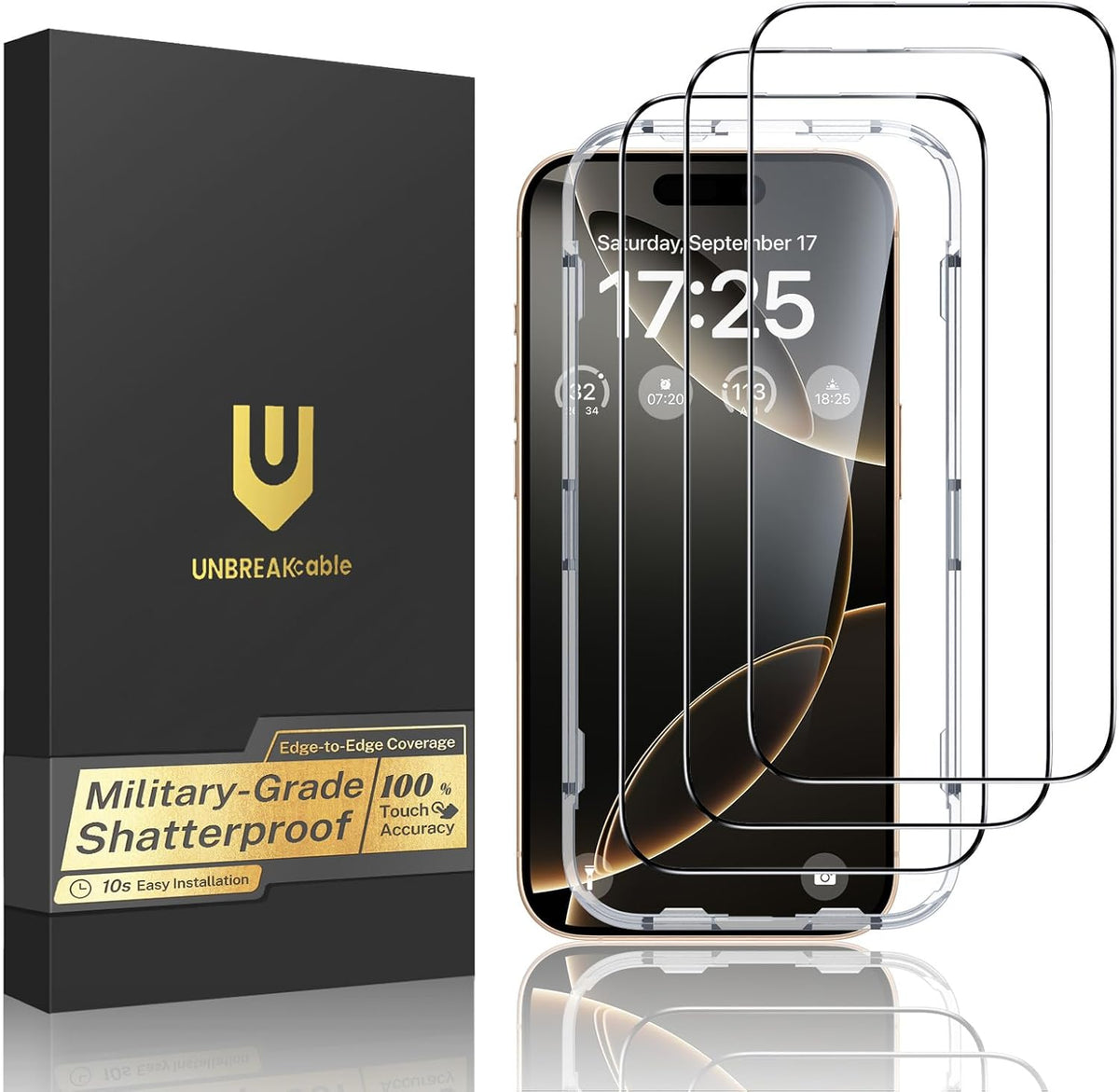 UNBREAKcable 3-Pack Screen Protector for iPhone 15, Full Coverage