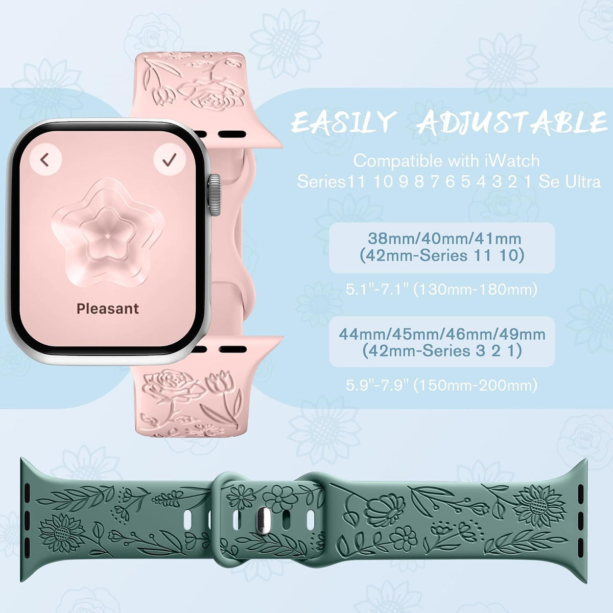 6 Pack Floral Engraved Bands Compatible with Apple Watch for Women