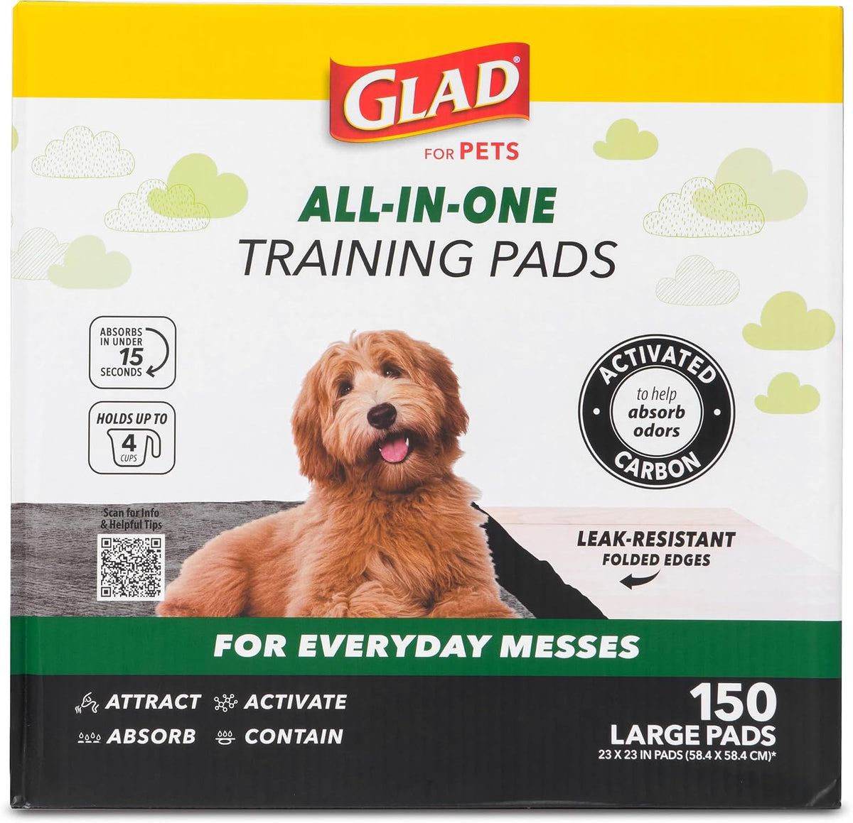 Glad for Pets, Activated Carbon, Large Puppy Pads, Dog Pee Pads, 150 Count