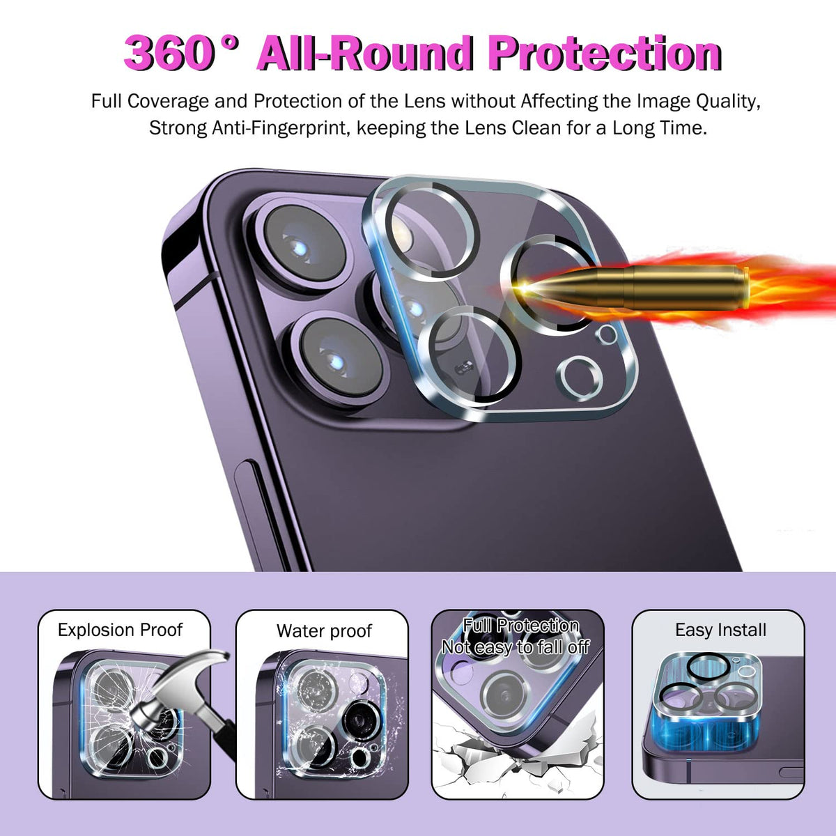 QHOHQ 3 Pack Screen Protector for iPhone 13 Pro 6.1 Inch with 3 Pack Tempered Glass Camera Lens Protector, Ultra HD, 9H Hardness, Scratch Resistant - Case Friendly [Not fit iPhone 13 Pro Max 6.7"]
