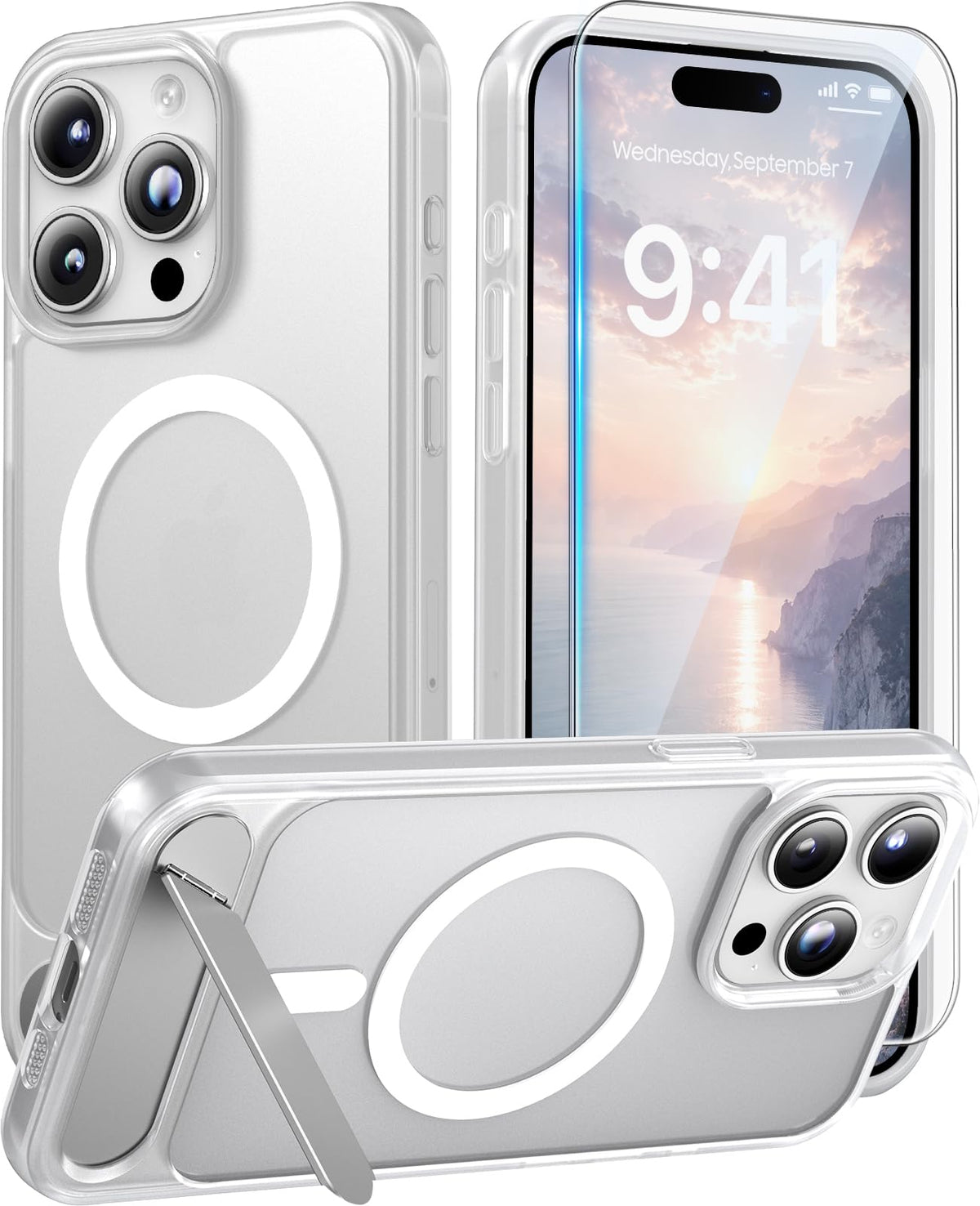 Magnetic for iPhone 16 Pro Case with Stand, Clear Matte