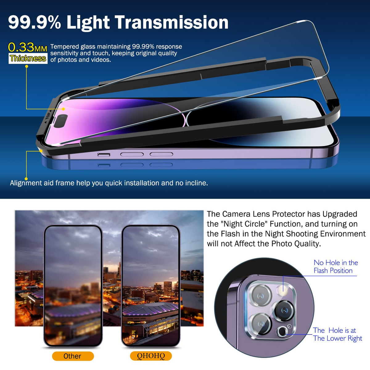 QHOHQ 3 Pack Screen Protector for iPhone 13 Pro 6.1 Inch with 3 Pack Tempered Glass Camera Lens Protector, Ultra HD, 9H Hardness, Scratch Resistant - Case Friendly [Not fit iPhone 13 Pro Max 6.7"]