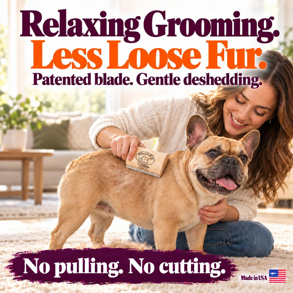 SleekEZ 10 Inch Horse Brush – Patented Horse Shedding Blade Made in USA - Removes Loose Hair & Undercoat - Deshedding Tool for Donkeys, Cows & Large Animals - Helps Reduce Seasonal Shedding