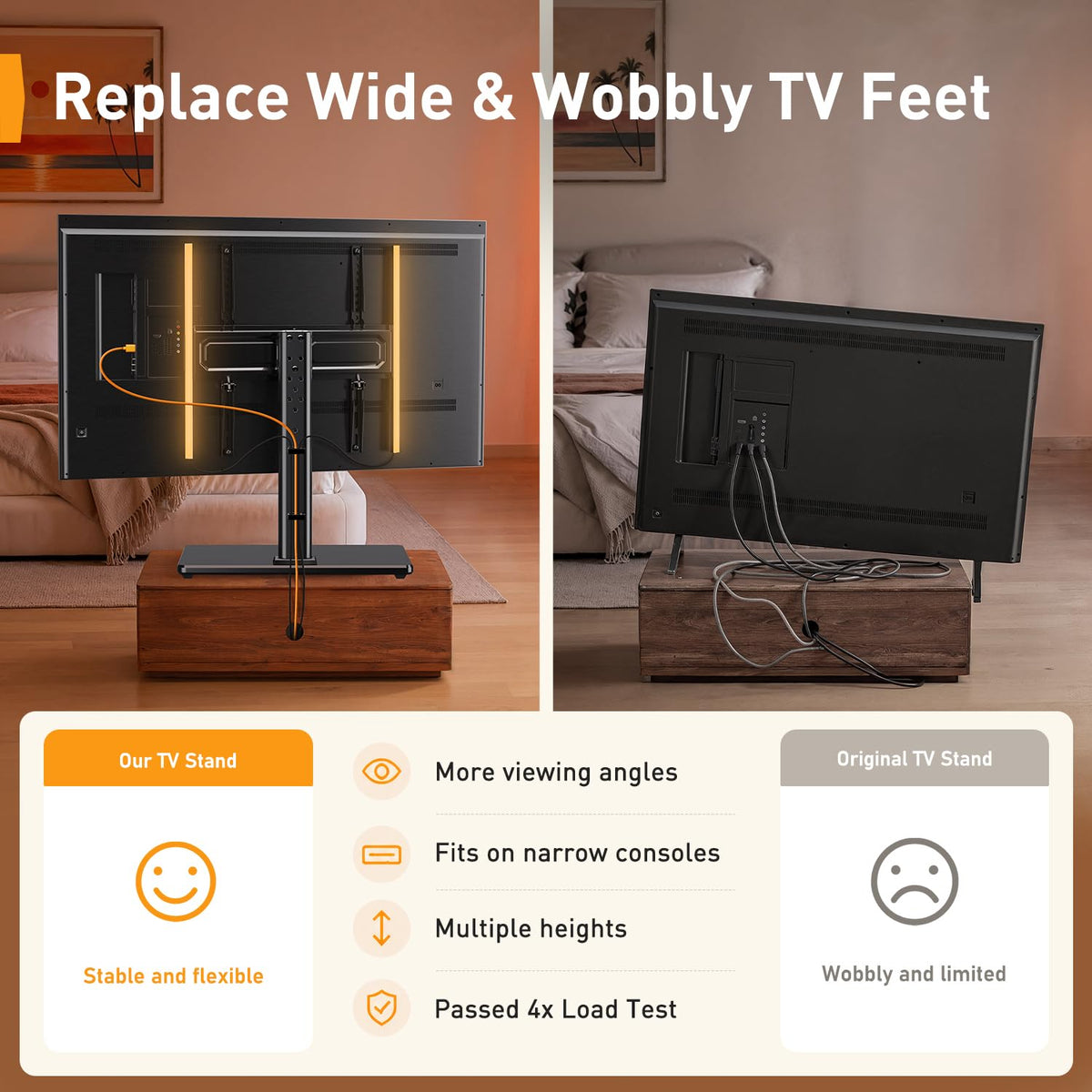 PERLEGEAR Universal Swivel TV Stand for 24-60 inch TVs up to 45kg