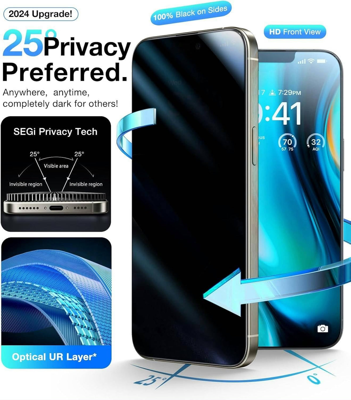 UltraGlass Crystal Armor for iPhone 16 Pro Screen Protector (No Black Bezels) 9H+ Military-Grade Shatterproof Screen Protector 16 Pro Tempered Glass, One Step Easy Installation, 1 Piece