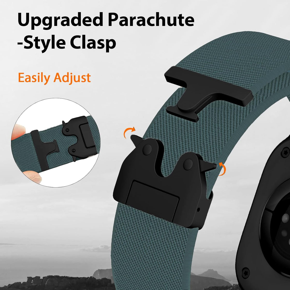 Elastic Sport Band for Apple Watch Ultra 4/3/2 Band 49mm 46mm 45mm 44mm 42mm 41mm 40mm Men, Adjustable Parachute Buckle Nylon Fabric Wristband for iWatch Series 12 11 10 SE 9 8 7 6 5 4 3