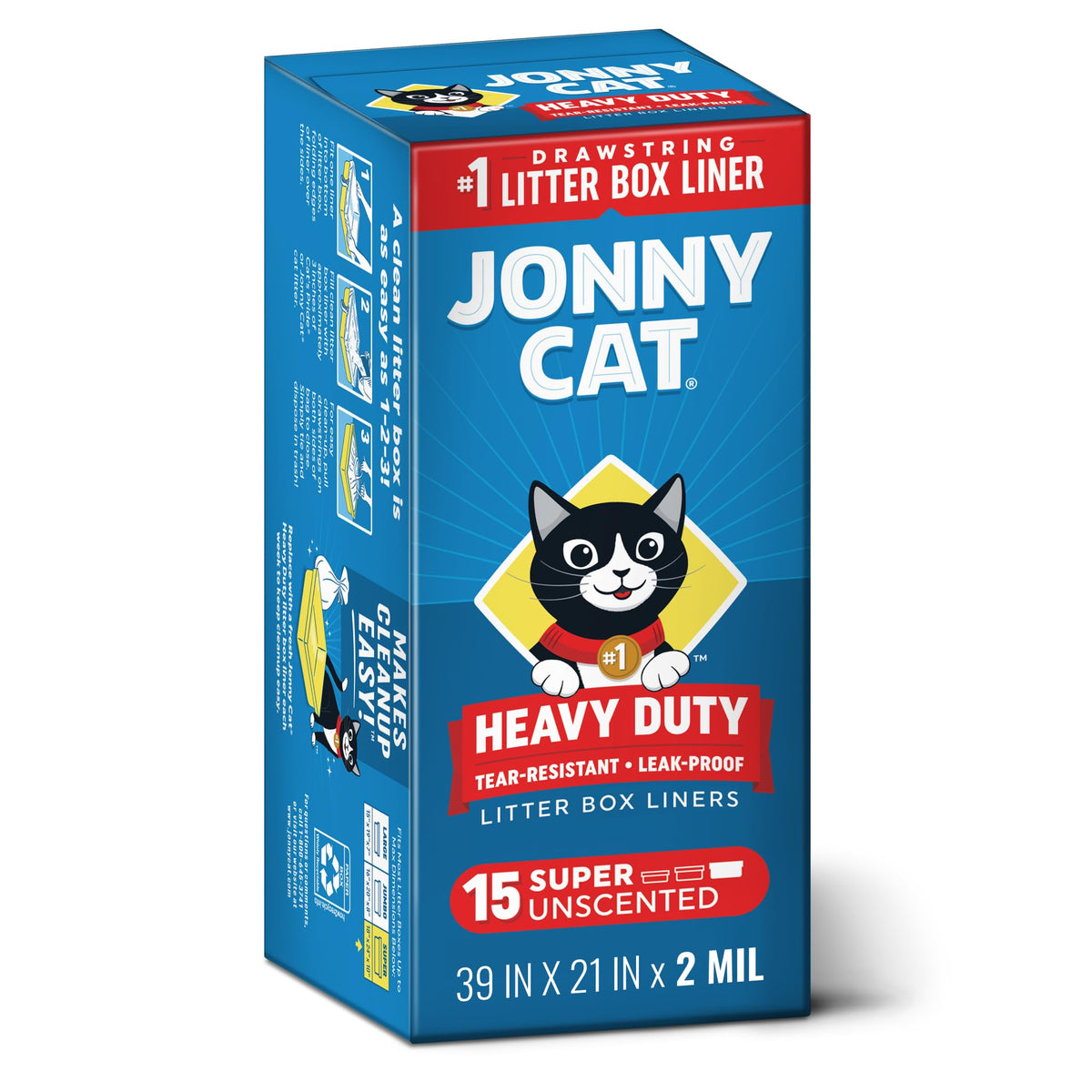 Jonny Cat Litter Box Liners Heavy Duty, Tear & Leak Resistant Jumbo 15ct