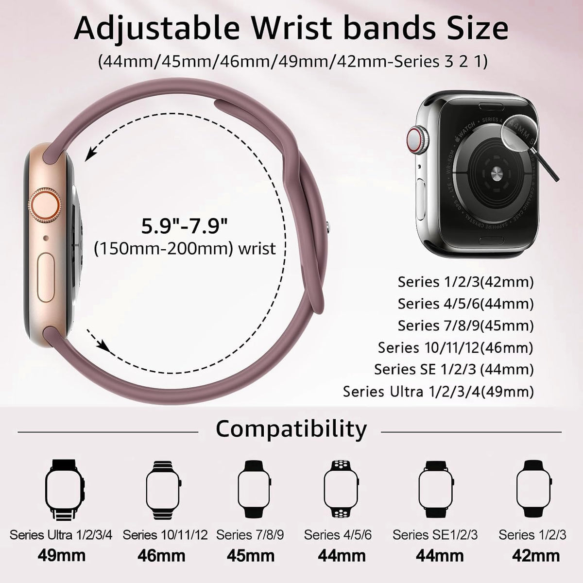 6 Pack Sport Silicone Bands Compatible with Apple Watch Band for Women Men