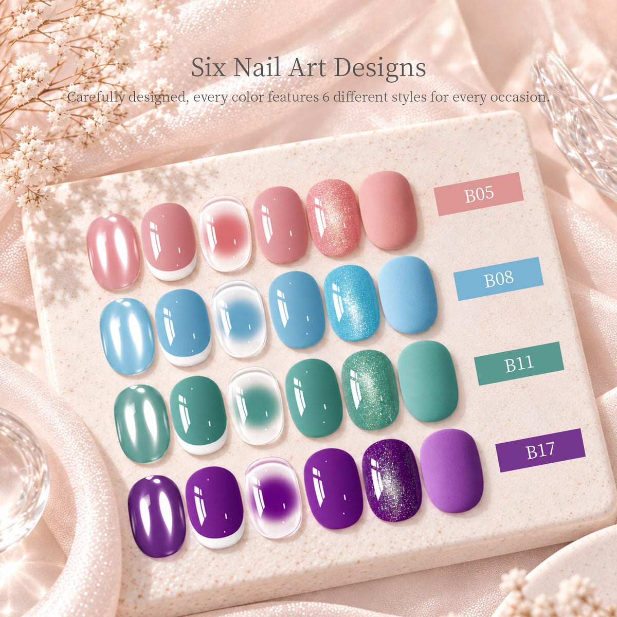 JODSONE 23 PCS Gel Nail Polish Set with Base Glossy and Matte Top Coat Multicolored Gel Nail Long Lasting Suitable for All Seasons