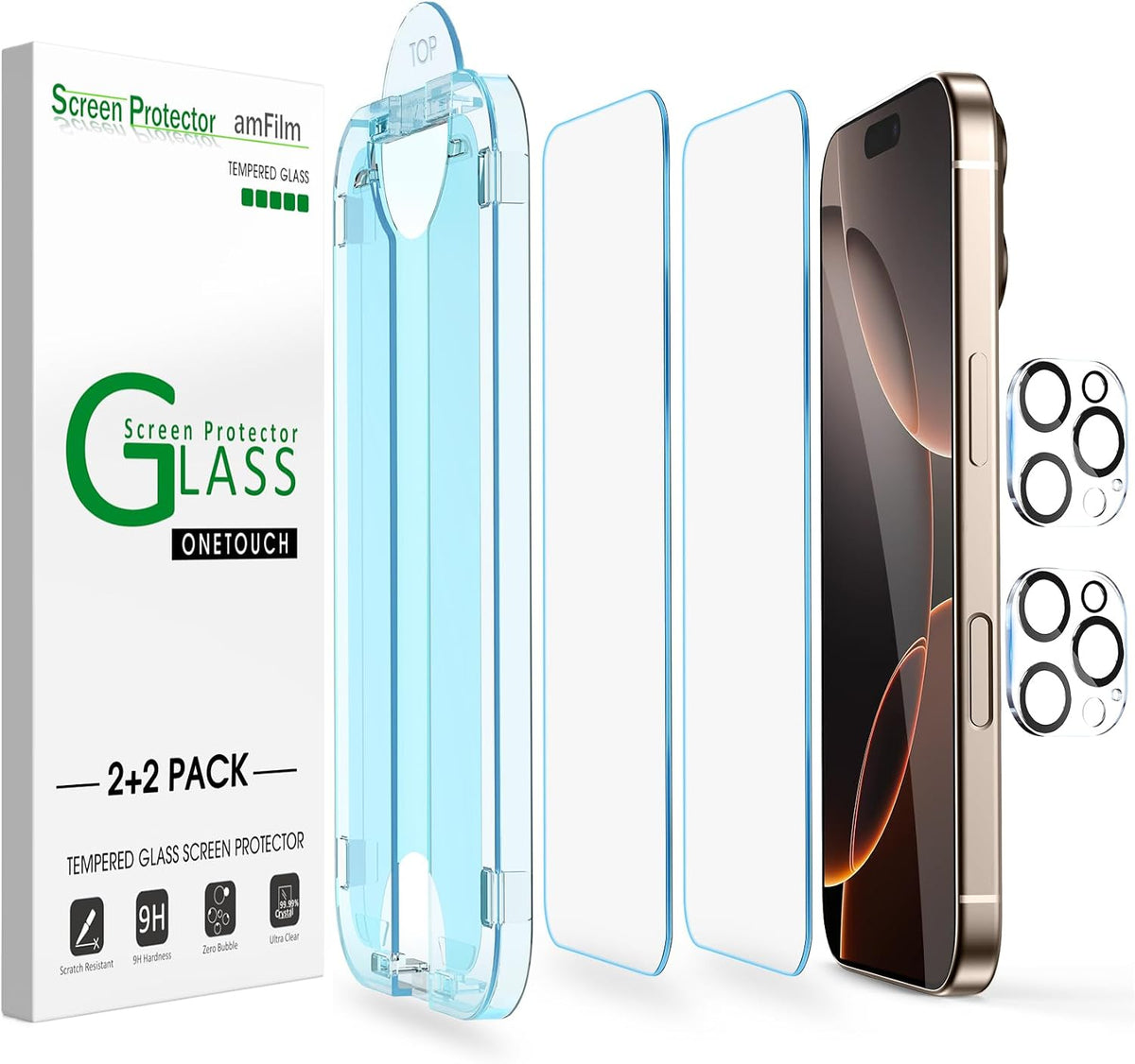 amFilm OneTouch for iPhone 18 Pro Max 6.9'' Screen Protector Tempered Glass