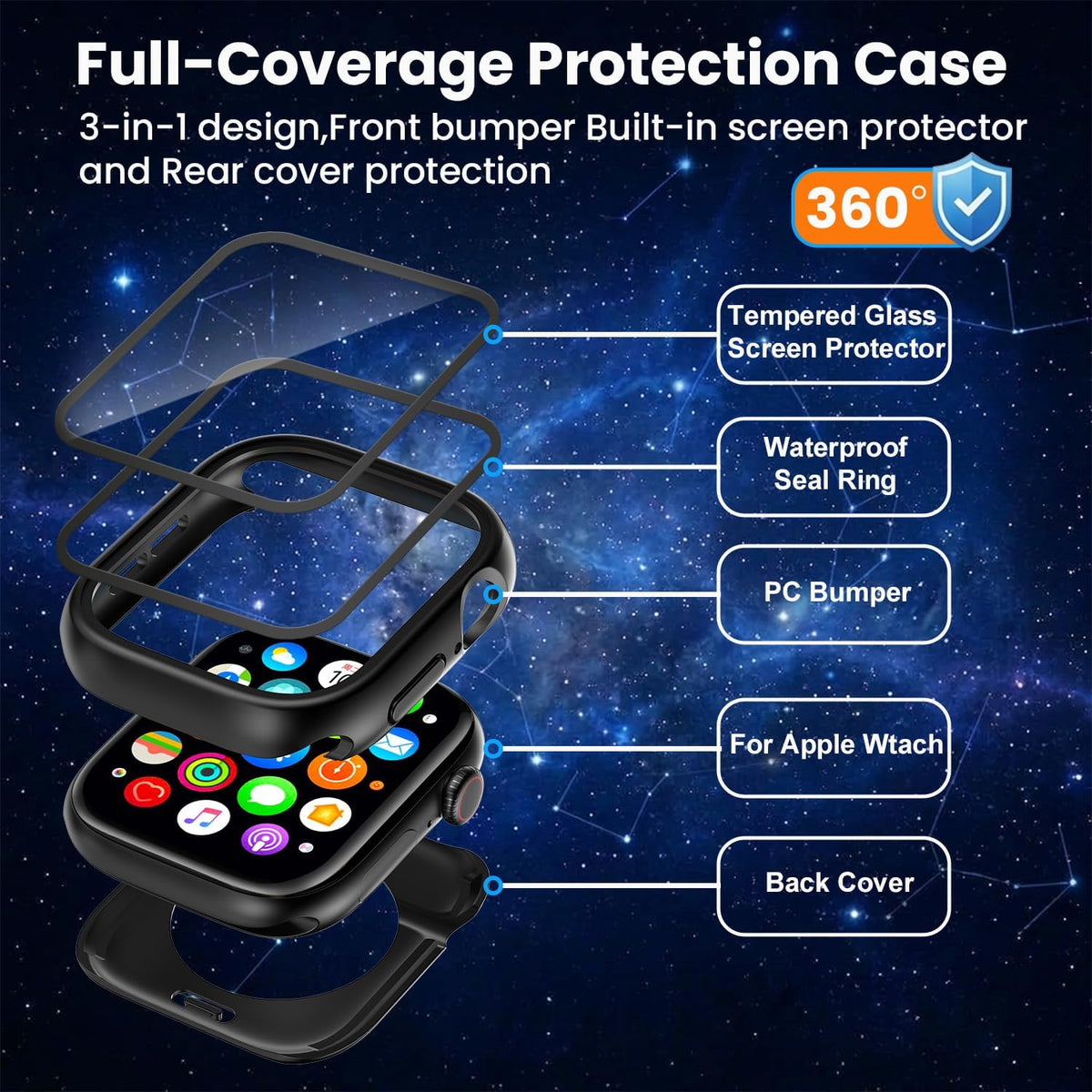YIJDACASE 3 in 1 Waterproof Case for 41mm Apple Watch Series 9 8 7