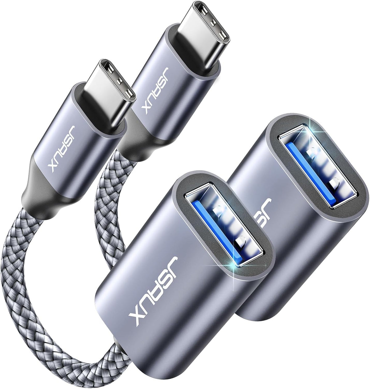 JSAUX USB C to USB 3.0 Adapter [2 Pack], USB C Male to USB Female OTG Cable Adapter Compatible with MacBook Pro/Air, iPhone 18 Pro Max/iPhone Duo‌/Air/17/16/15 Series, Samsung Galaxy S26/S25/S24/S23