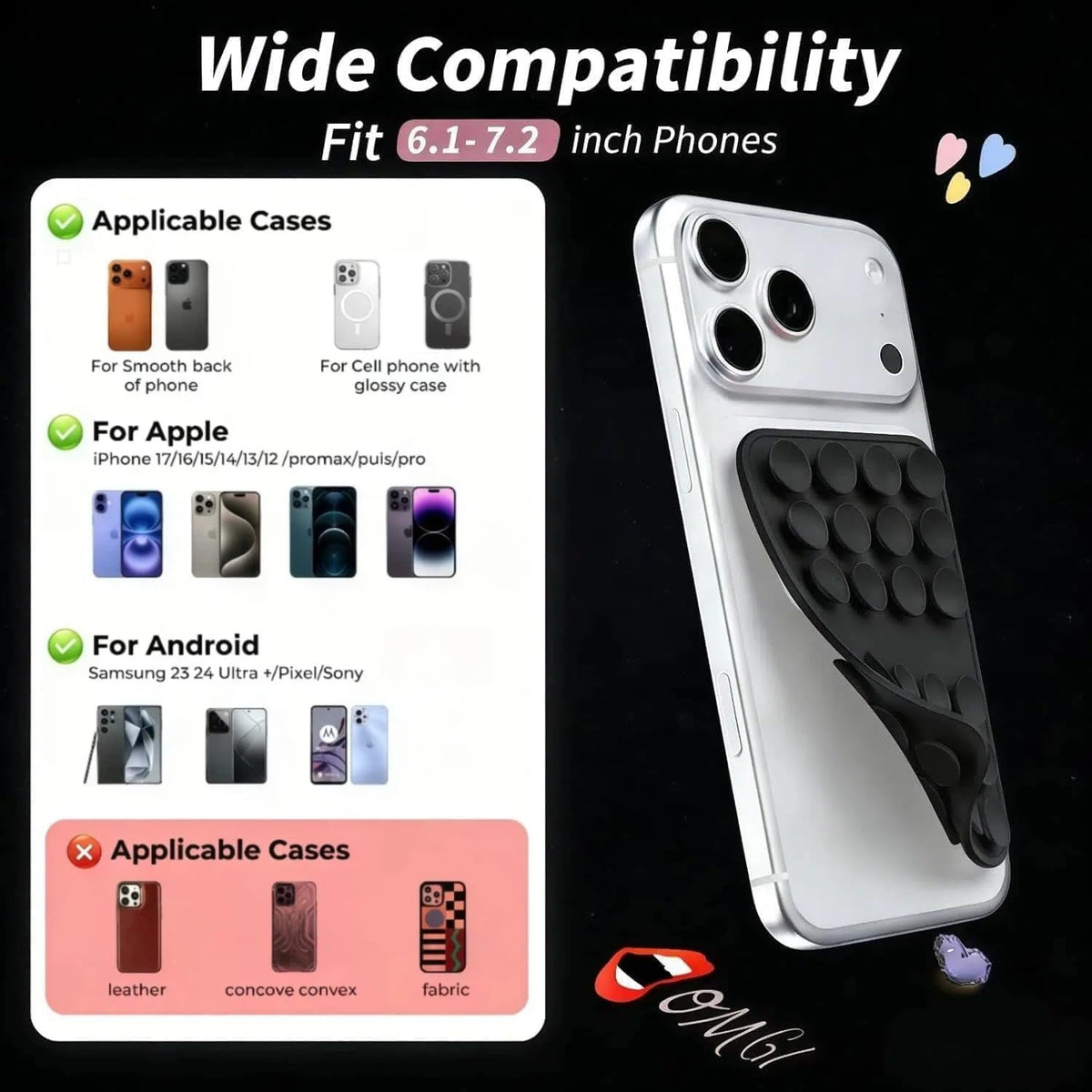 Upgraded Double Sided Silicone Suction Phone Case Detachable Mount, White