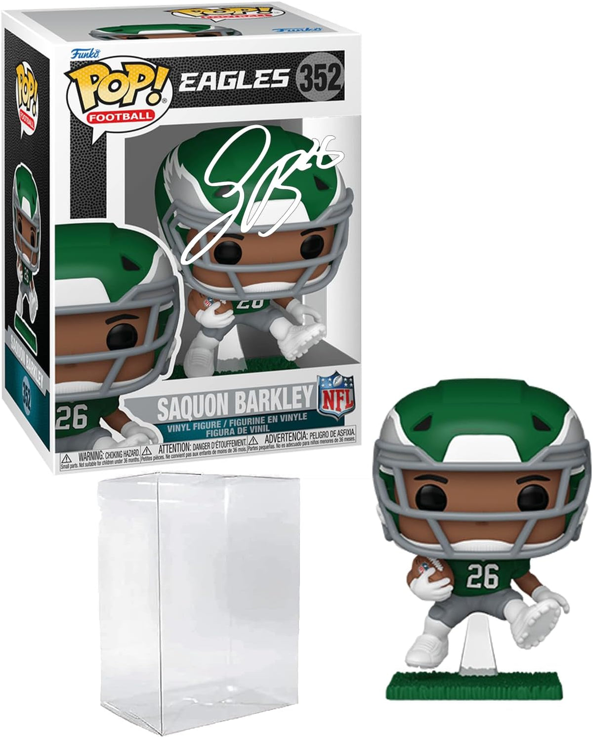 Saquon Barkley #352 Reverse Hurdle Kelly Green Philadelphia Eagles Facsimile Signed Reprint Laser Autographed Funko POP! Football NFL Figurine with Protector Case