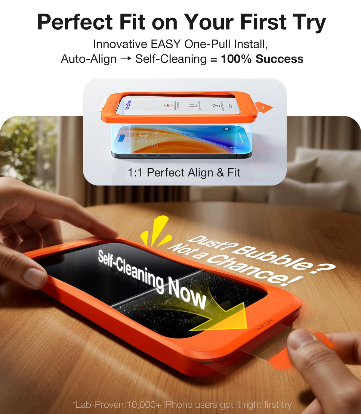 UltraGlass Crystal Armor for iPhone 16 Pro Screen Protector (No Black Bezels) 9H+ Military-Grade Shatterproof Screen Protector 16 Pro Tempered Glass, One Step Easy Installation, 1 Piece