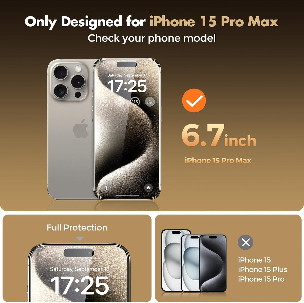 UNBREAKcable Privacy Screen Protector for iPhone 15, Full Coverage