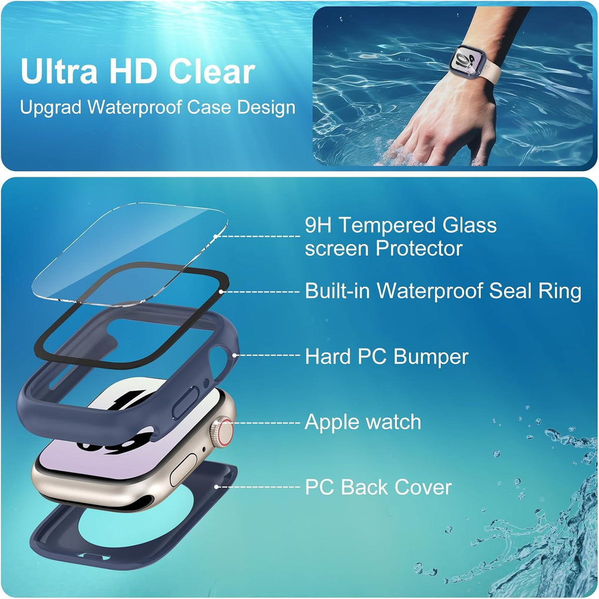 YIJDACASE 3 in 1 Waterproof Case for 41mm Apple Watch Series 9 8 7