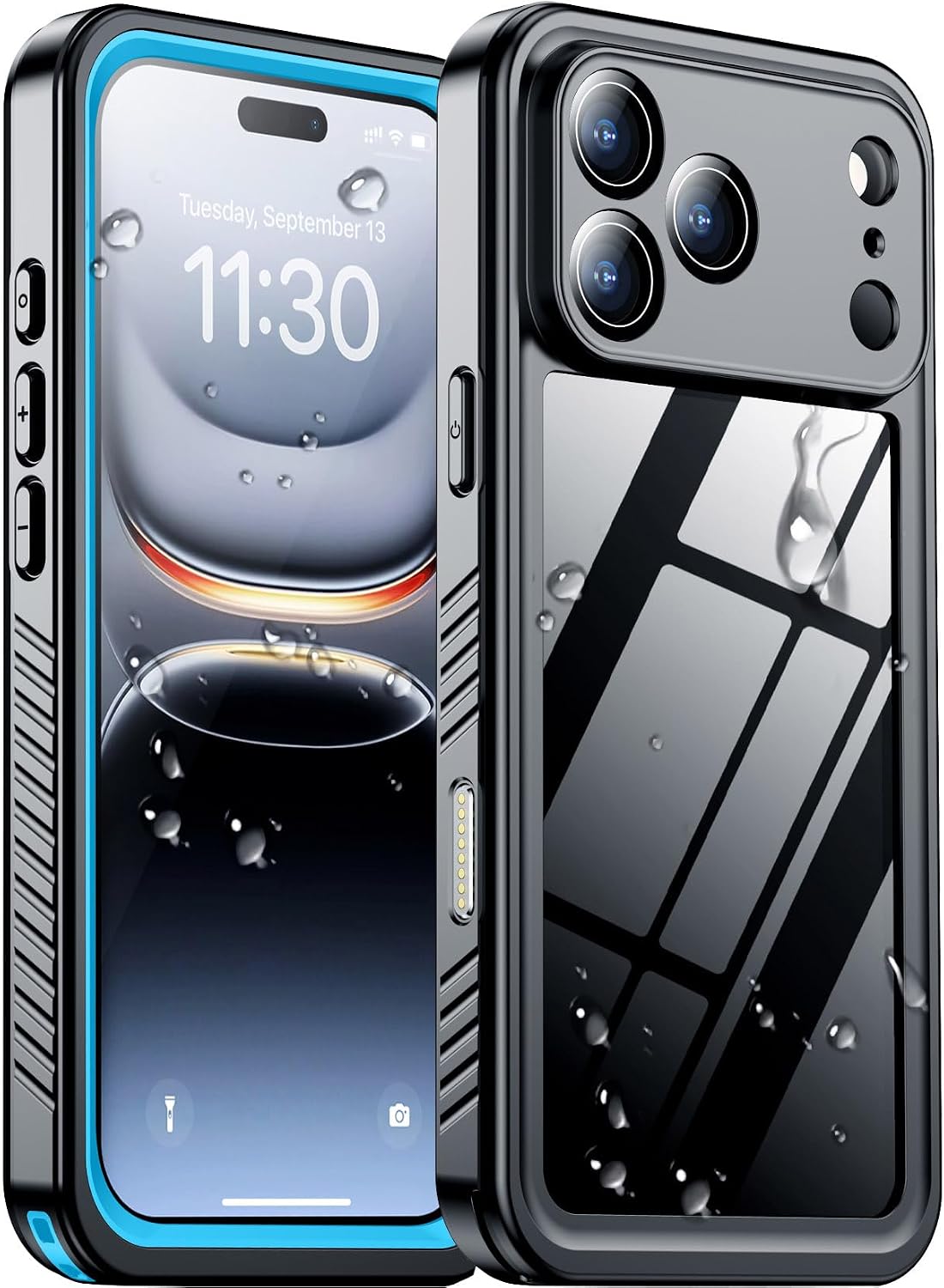 Temdan Compatible with iPhone 17 Pro Case,Waterproof Built-in Screen & Camera Protector IP68 Underwater Full Body 17FT Military Dropproof Shockproof Phone Case 6.3"-Blue/Clear