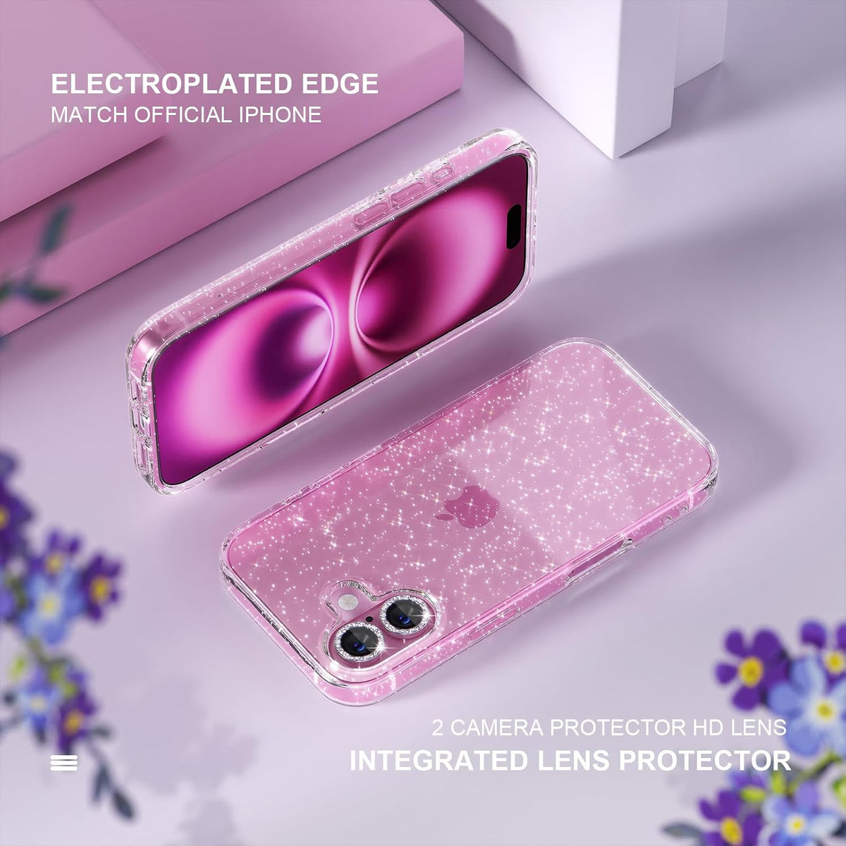 Choiche for iPhone 16 Pro Case Clear Women Girly (Glitter Gold)