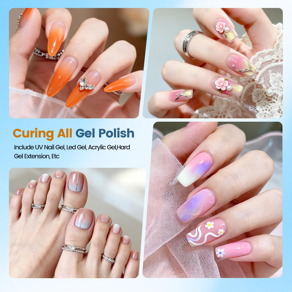 JODSONE Gel Nail Kit,210Pcs BS-74 Short Almond Nail Tips with U V Light