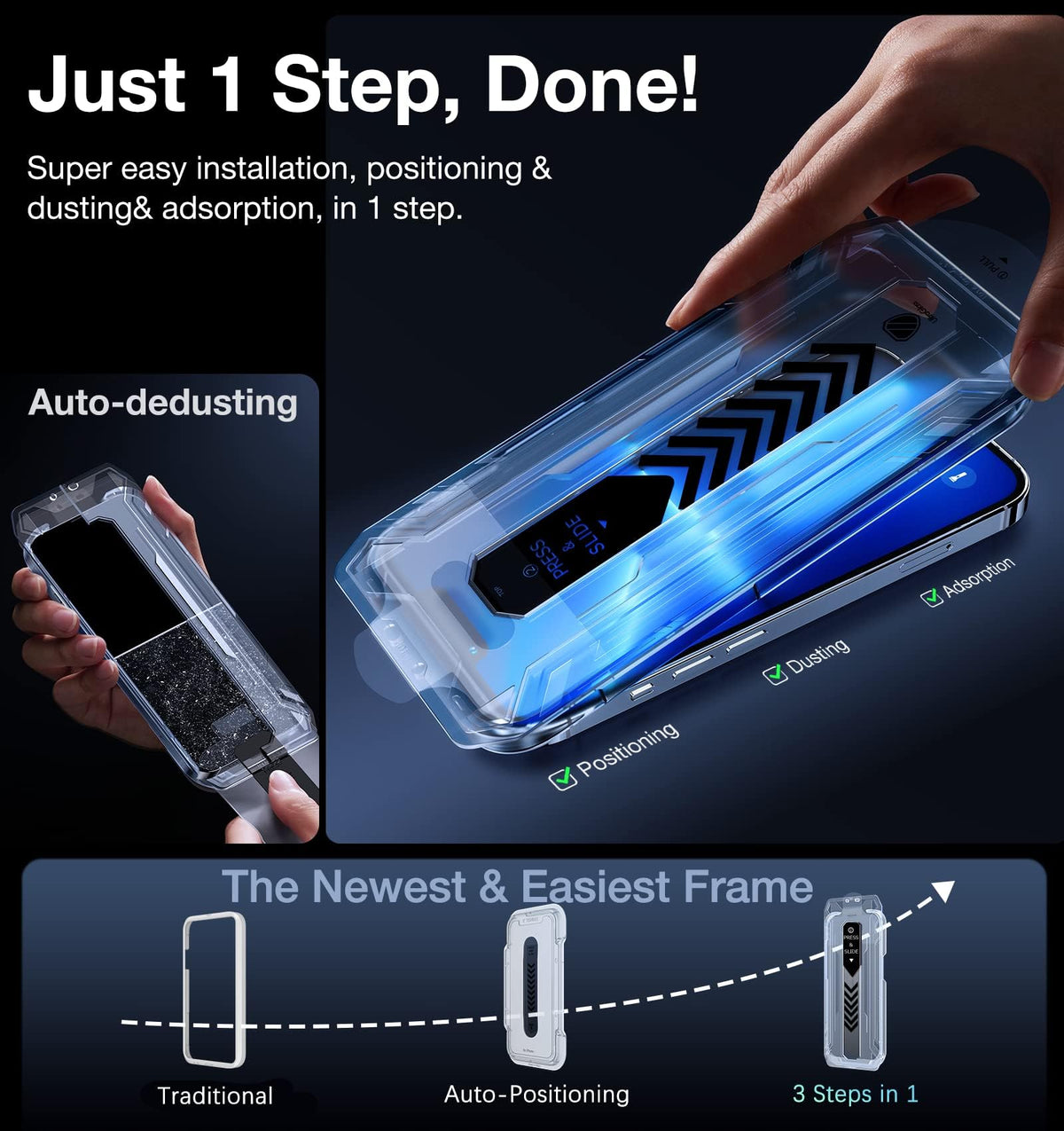 UltraGlass Crystal Armor for iPhone 16 Pro Screen Protector (No Black Bezels) 9H+ Military-Grade Shatterproof Screen Protector 16 Pro Tempered Glass, One Step Easy Installation, 1 Piece