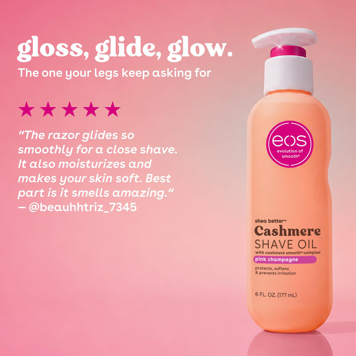 eos Cashmere Shave Oil- Fresh & Cozy, Moisturizing Shea Butter, 6 fl oz