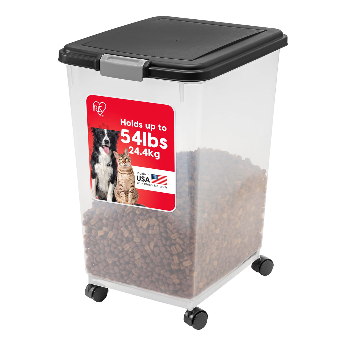 IRIS USA Dog Food Storage Container, Airtight, 30 lb Capacity, Wheels