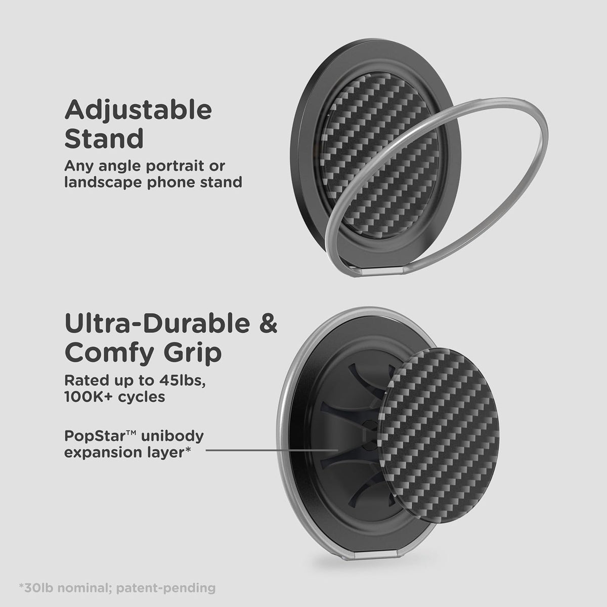 PopSockets Low-Pro Grip for MagSafe, Thin Profile- Black