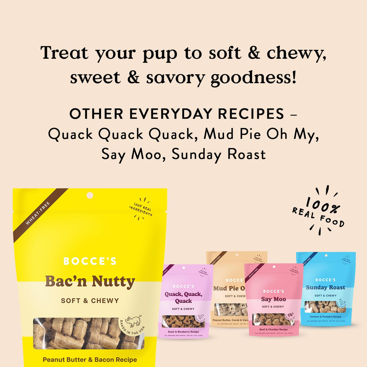 Bocce's Bakery Say Moo Soft & Chewy Dog Treats, Beef & Cheddar Flavor, 6 oz