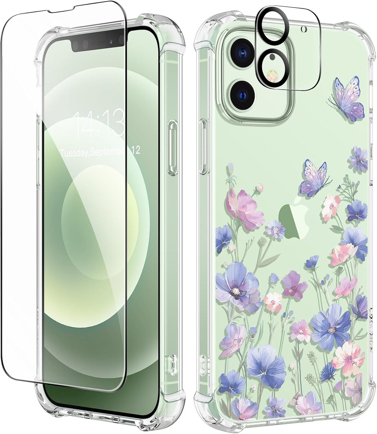 GVIEWIN for iPhone 11 Case Floral, Screen Protector & Camera Lens Protector